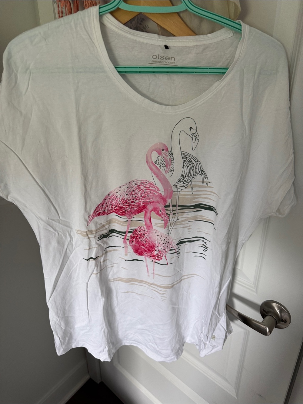 Olsen White Women's Flamingo Graphic Tee - Pink Design